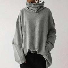 Turtleneck Wide Sleeves Solid Loose Pullover Sweatshirt