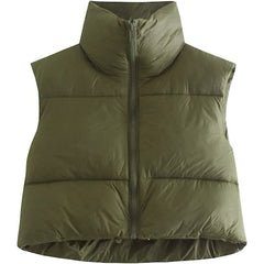 Winter Crop Vest Lightweight Sleeveless Warm Outerwear Puffer Vest Padded Gilet
