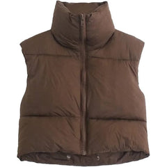 Winter Crop Vest Lightweight Sleeveless Warm Outerwear Puffer Vest Padded Gilet