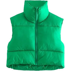 Winter Crop Vest Lightweight Sleeveless Warm Outerwear Puffer Vest Padded Gilet