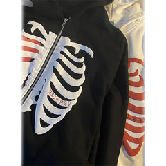Zip Up Skeleton Letter Hoodie Sweatshirt