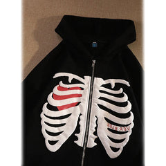 Zip Up Skeleton Letter Hoodie Sweatshirt