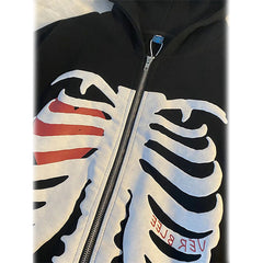 Zip Up Skeleton Letter Hoodie Sweatshirt