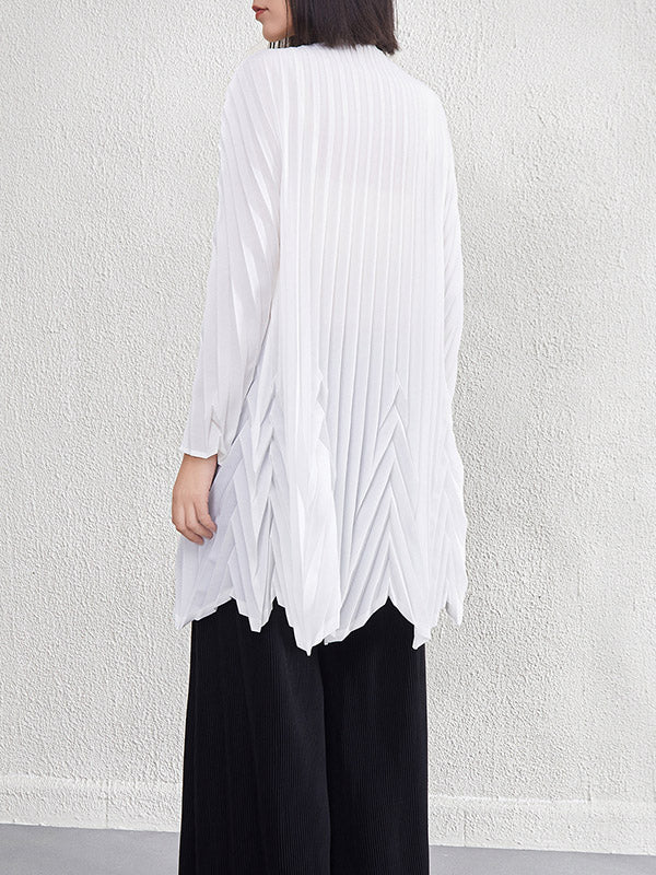 Pleated Solid Color A-Line Long Sleeves Round-Neck Mini Dresses