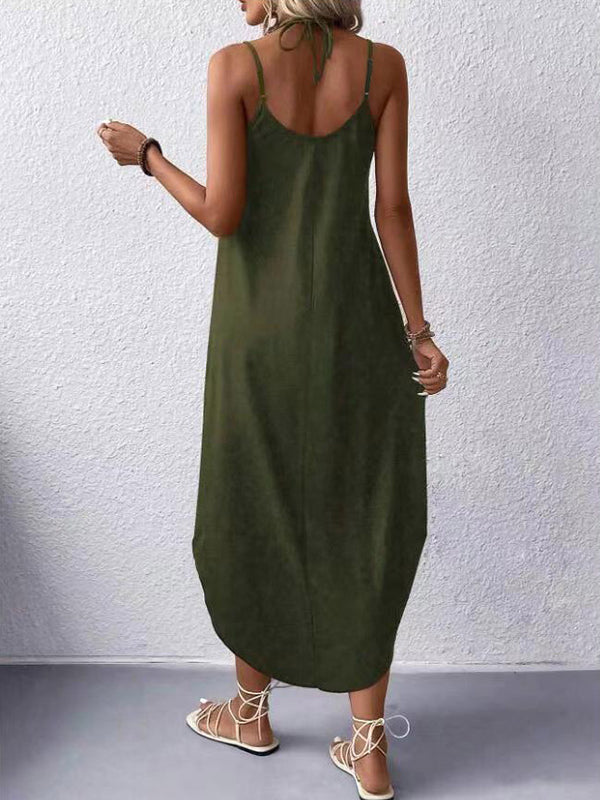 Solid Color Loose Plus Size Spaghetti-Neck Maxi Dresses