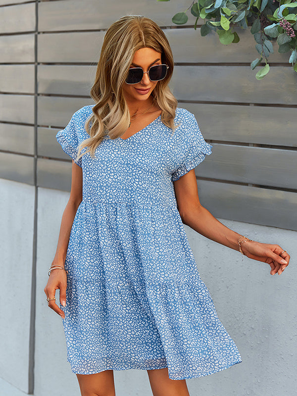 Bohemia Flared Sleeves Floral V-Neck Dress