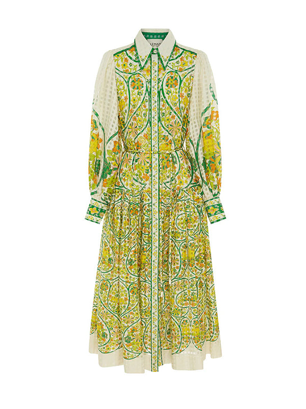 Floral Print Long Sleeves Ruffled Maxi Dresses