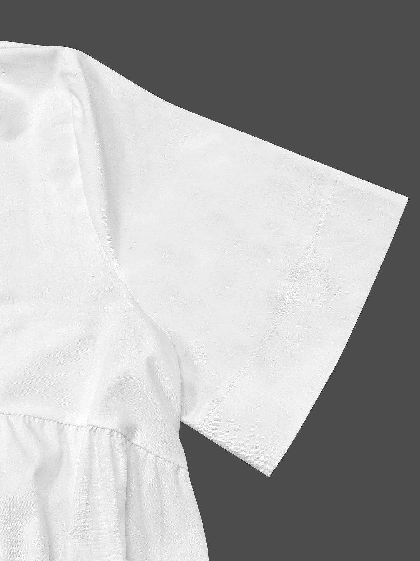 Solid Color Loose Short Sleeves Deep V-Neck Shirt Dress Midi Dresses