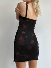 Floral Mesh Halter Sleeveless Dress