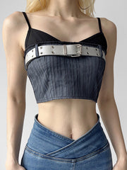 Dark Grey Short Splicing Halter Top