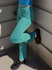 Psychedelic Checkerboard Print Wide-Leg Pants