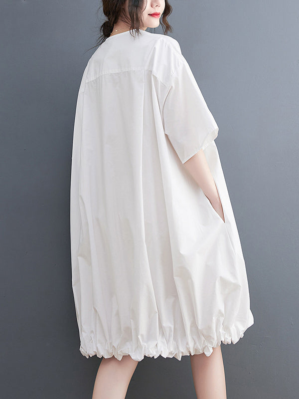 Solid Color Loose Short Sleeves V-neck Midi Dresses