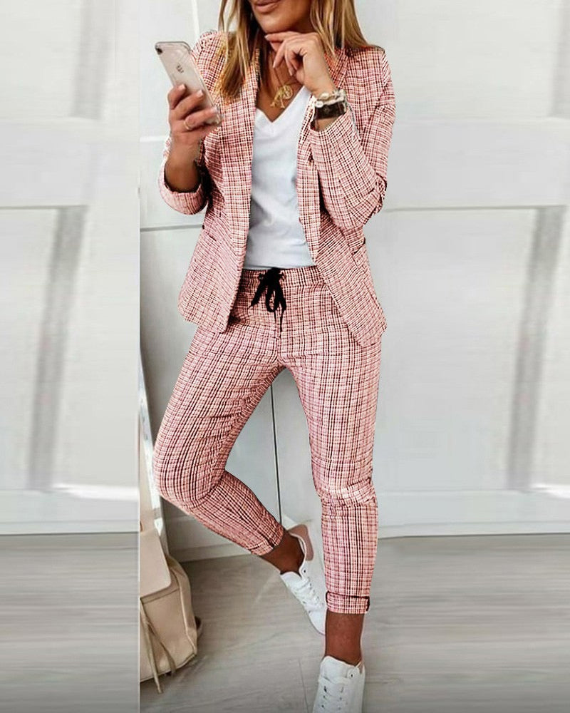 Plaid Comfortable Casual Suit