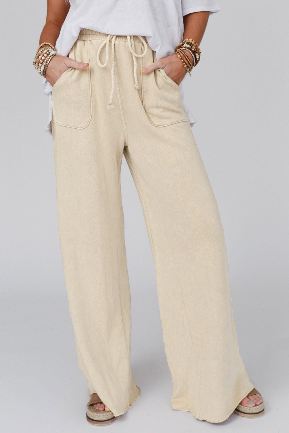 Washed Drawstring Wide Leg Pants