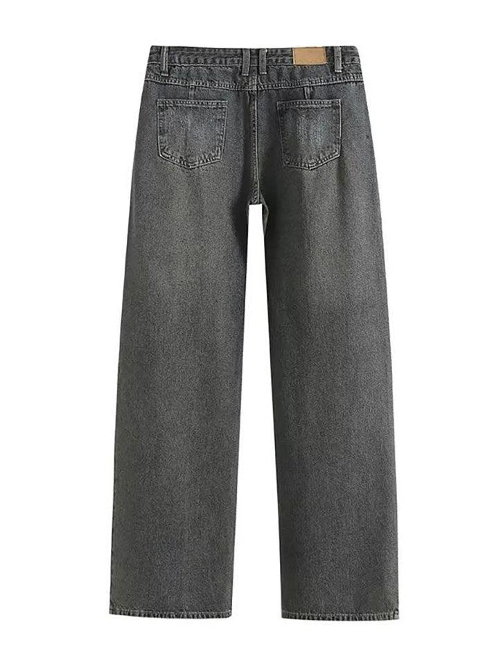 Low Rise Washed Wide Leg Jeans