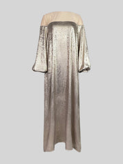 Gauze See-Through Shiny Split-Joint A-Line Loose Round-Neck Maxi Dresses Evening Dresses