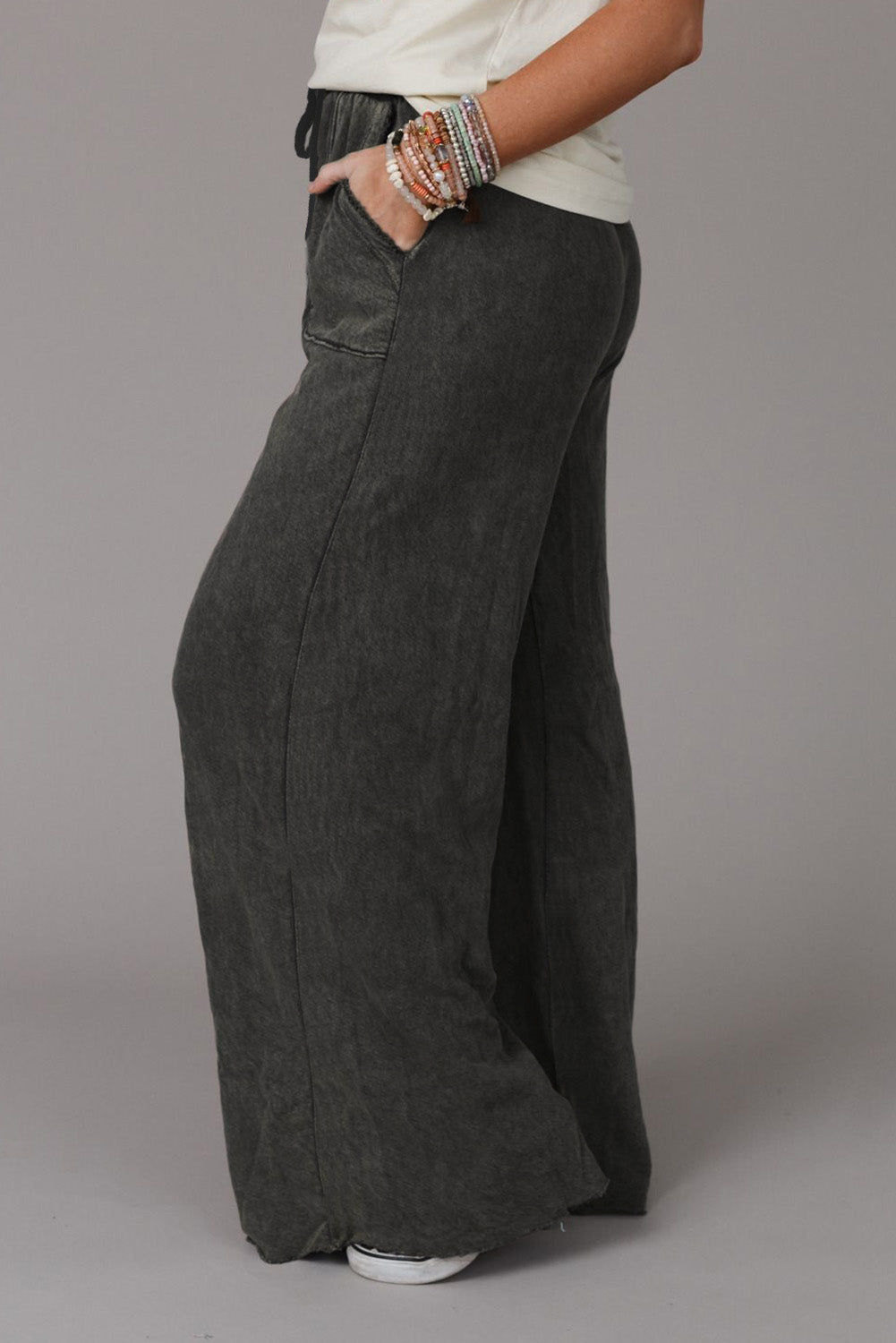 Washed Drawstring Wide Leg Pants