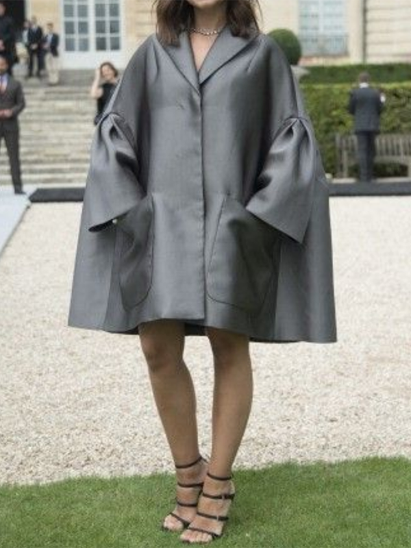 Flared Sleeves Long Sleeves Pockets Solid Color Notched Collar Mini Dresses Shirt Dress
