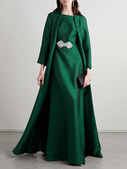 Embroidered Solid Color Long Sleeves Loose Evening Dresses
