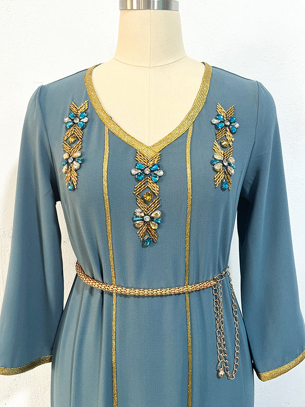 Vacation Loose Embroidered Solid Color V-Neck Dress