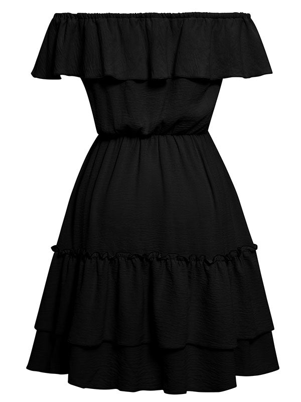 Vacation A-Line Loose Solid Color One-Shoulder Mini Dress