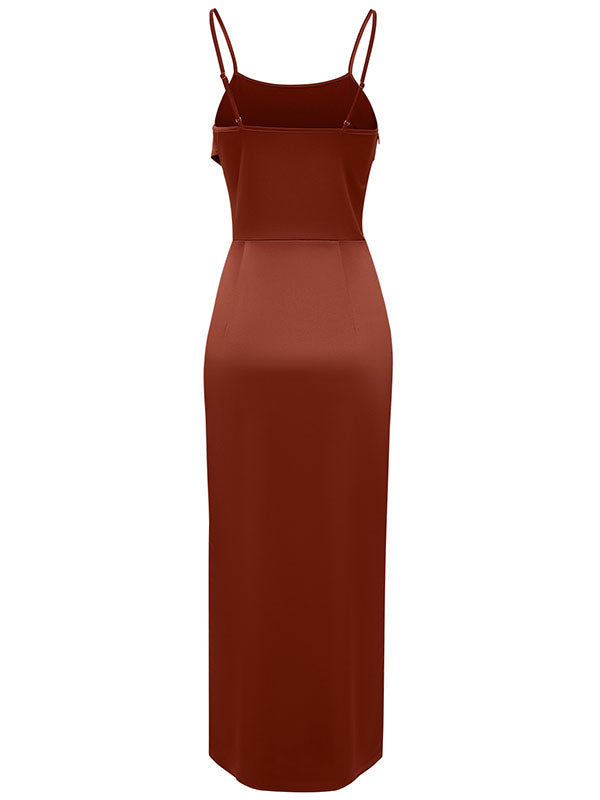 Vacation Sleeveless Wrap Solid Color U-Neck Maxi Dress