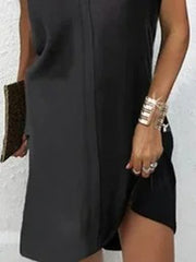 Loose Short Sleeves Solid Color Split-Joint V-Neck Mini Dresses Short Dresses