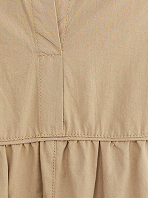 Solid Color Loose Short Sleeves Round-neck Midi Dresses
