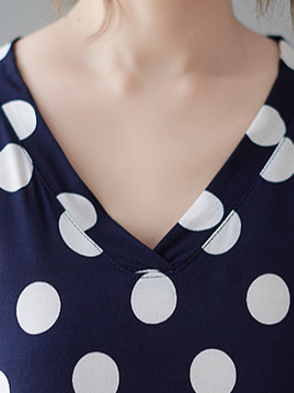 Urban Loose Batwing Sleeves Polka-Dot Printed A-Line Maxi Dress