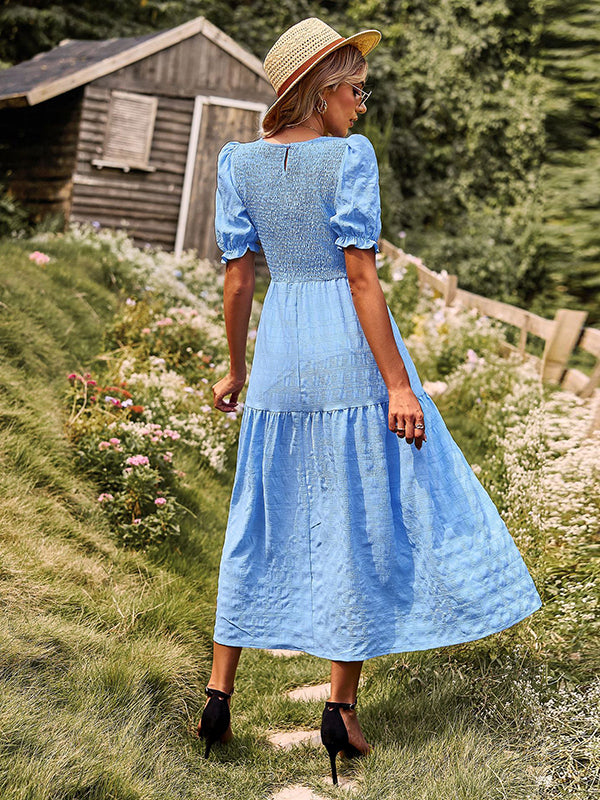 Bohemia Loose High Waisted Solid Color Round-Neck Maxi Dresses