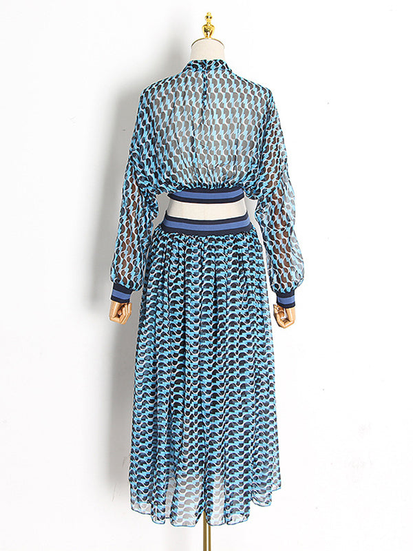 Beach Long Sleeves Loose Printed V-Neck Dress