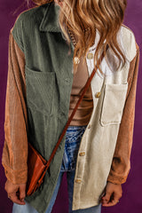 Western Corduroy Colorblock Pocketed Shacket