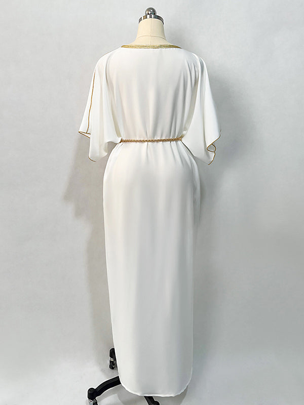 Vacation Loose Solid Color V-Neck Dress