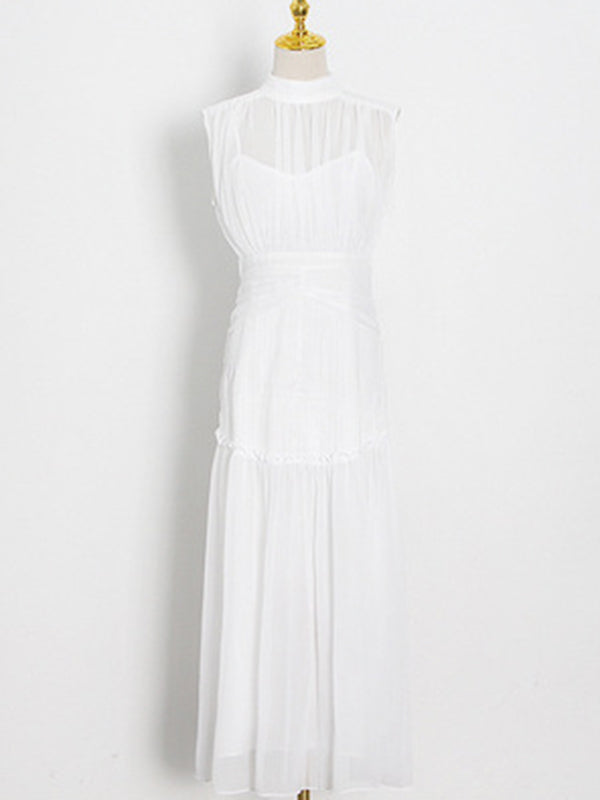 Urban Solid Color High Waisted Falbala Maxi Dress