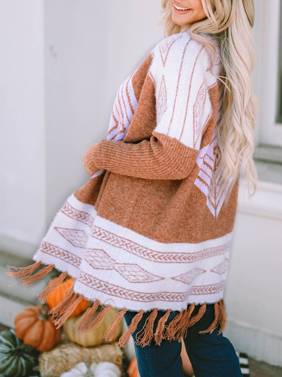 Western Tassel Hem Cardigan