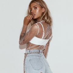 White Daring See-through Rhinestoned Top