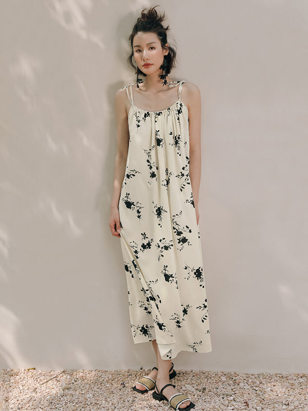 Vacation H-Line Floral Printed U-Neck Dress