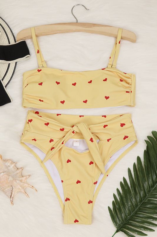 American tube top peach heart pants button-down bikini