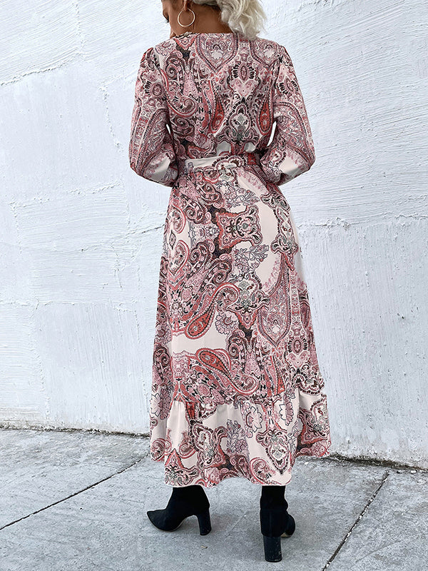 Bohemia Puff Sleeves Floral V-Neck Dress