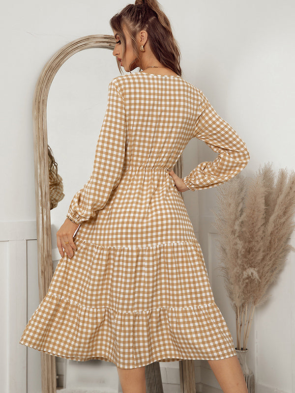 Vacation A-Line Plaid Hollow Midi Dresses