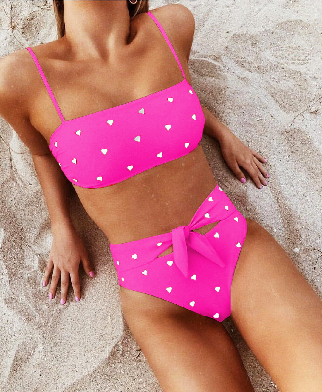 American tube top peach heart pants button-down bikini