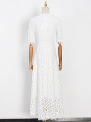 Hollow Solid Color Half Sleeves Deep V-Neck Maxi Dresses