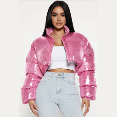 Fall  Clothing Sexy Casual Cropped Stand Collar Loose Short Cotton Coat Jacket