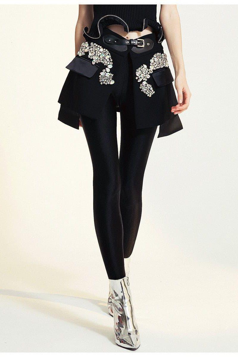 High street stitching pu buckle loop waist skirt