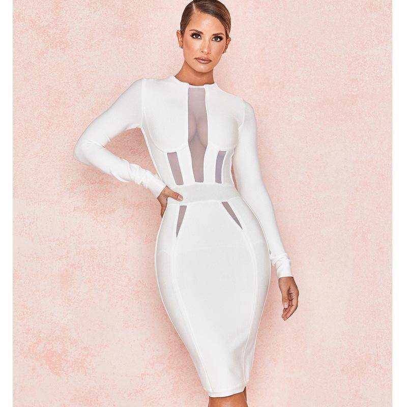 bandage dress round neck long-sleeved slim club