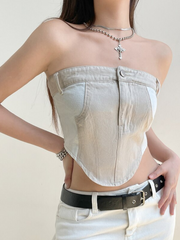 Streetwear Cargo Style Strapless Denim Top