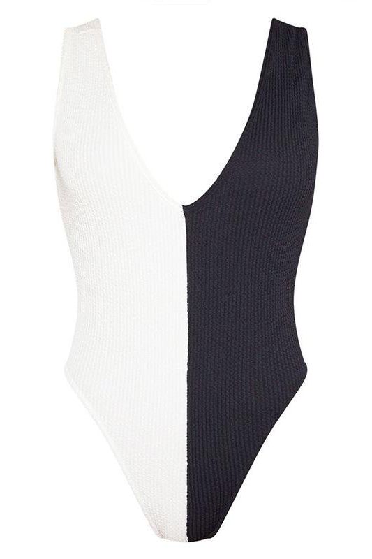black and white stitching swimwear