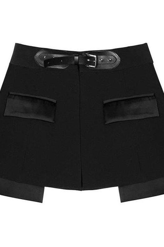 High street stitching pu buckle loop waist skirt