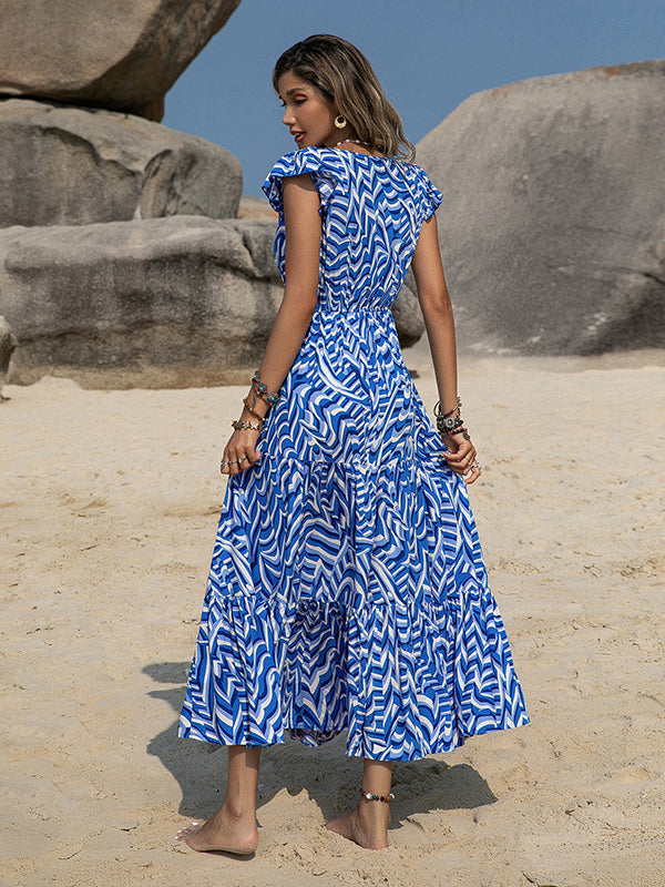 Bohemia A-Line Flared Sleeves V-Neck Maxi Dress