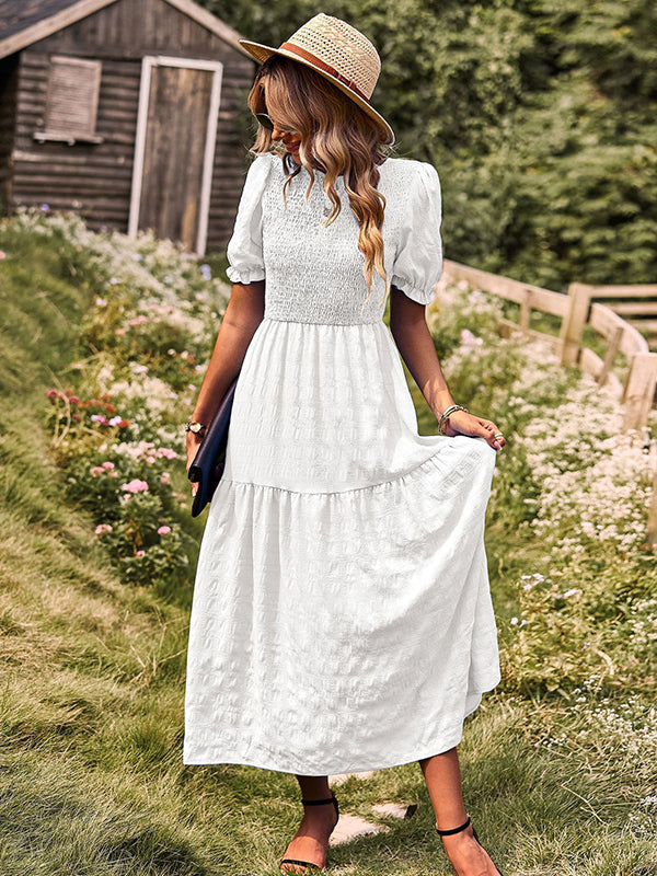 Bohemia Loose High Waisted Solid Color Round-Neck Maxi Dresses